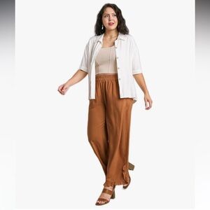 Umgee Linen Blend Elastic Waist Ruffle Hem Pants